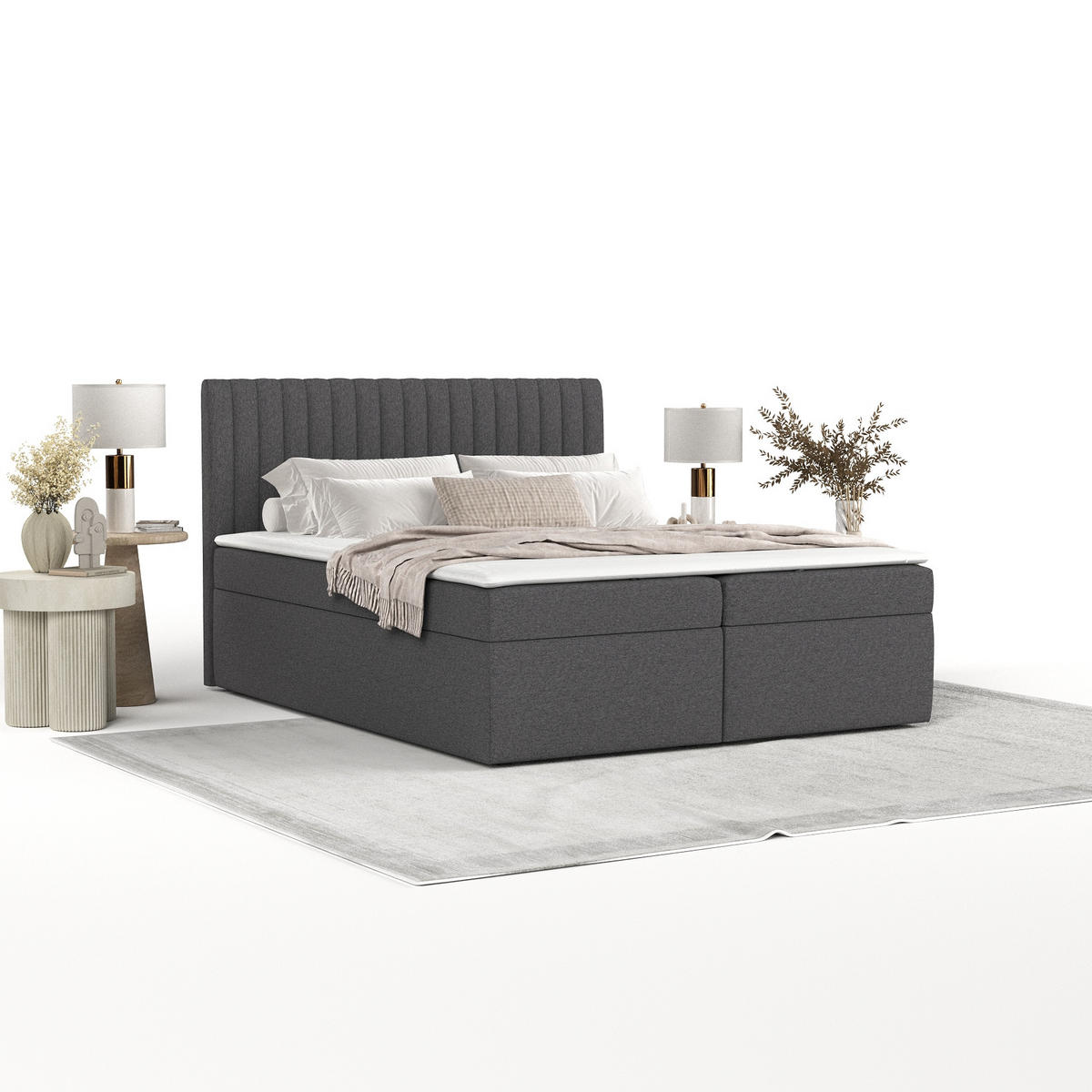 BOXBETT Maldon 160/200 cm Anthrazit im Megan Stoff - Anthrazit/Schwarz, Holz/Holzwerkstoff (160/200cm) - AltaBeds
