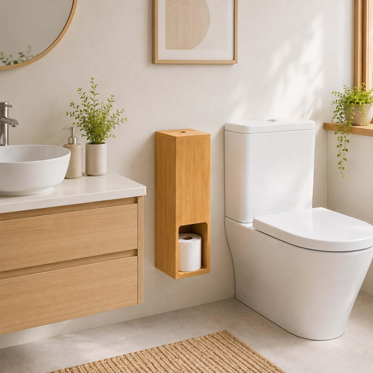 SUPORT-ROLE Natural bambus pentru 4 role - maro deschis, lemn (14/46.5/14cm) - Relaxdays