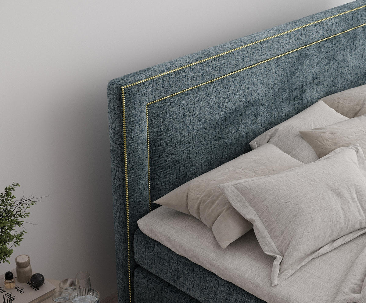 BOXSPRINGBETT Luxora Blau 140/200 cm - Blau/Schwarz, Holz/Holzwerkstoff (140/200cm) - Maison de Reve