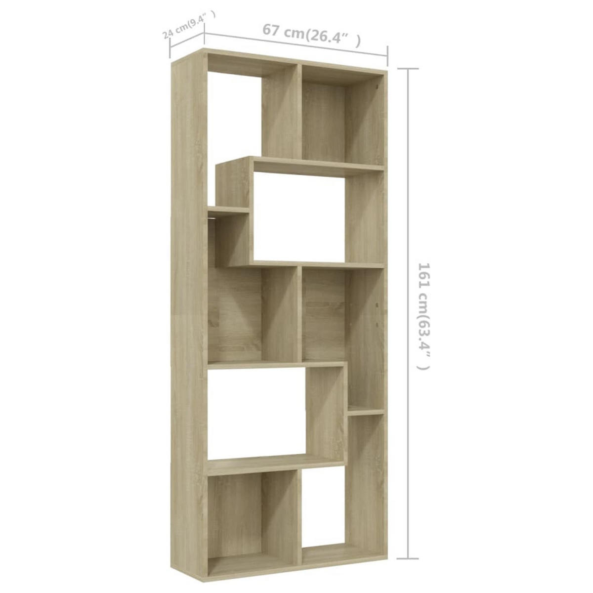 BÜCHERREGAL mit 8 Fächern 67/24/161 cm aus Holzwerkstoff Sonoma-Eiche Dekor - Sonoma Eiche, Holz (67/161/24cm) - vidaXL