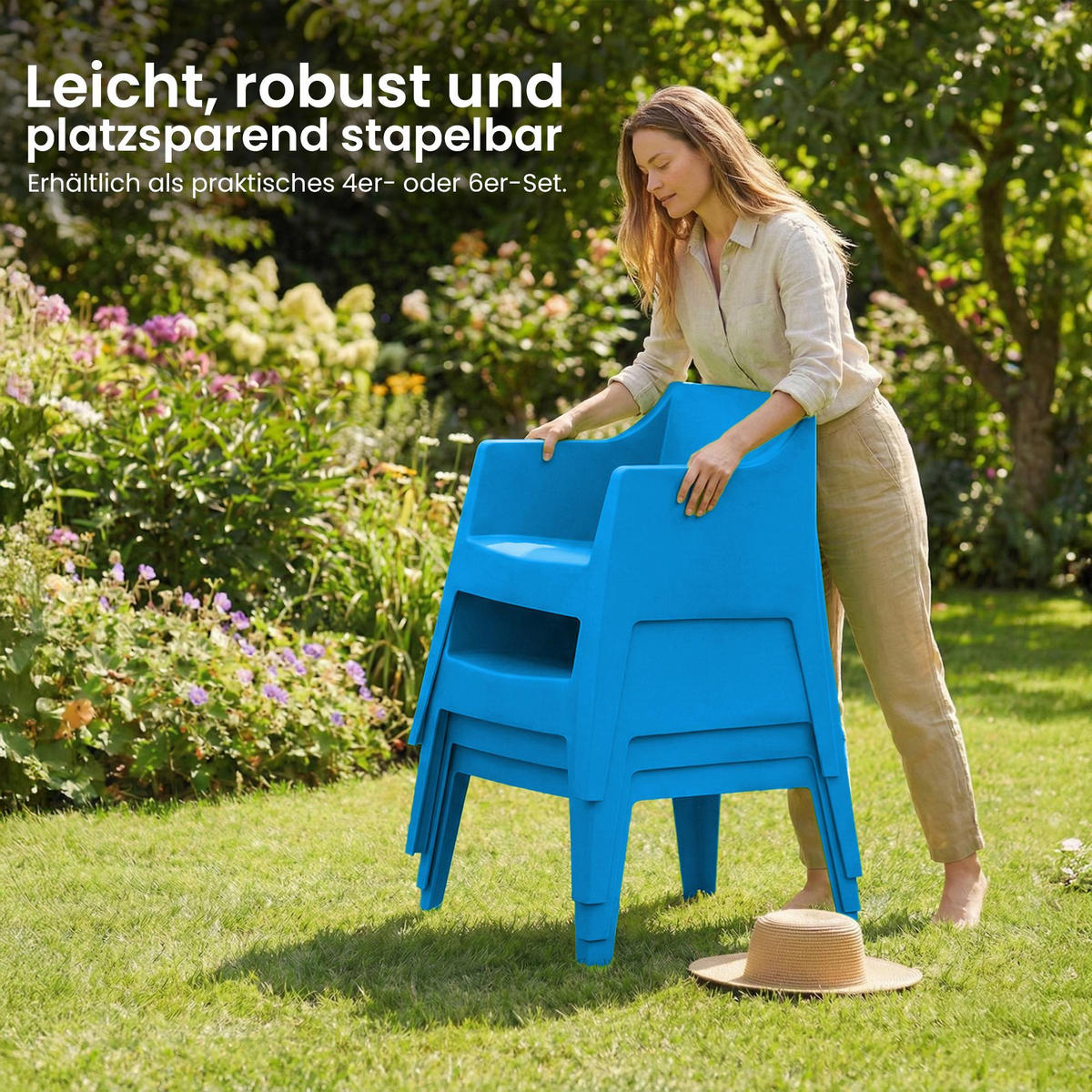 GARTENSTUHL 4er Set Kunststoff Blau - Blau, Kunststoff (73/78/57cm) - CLP