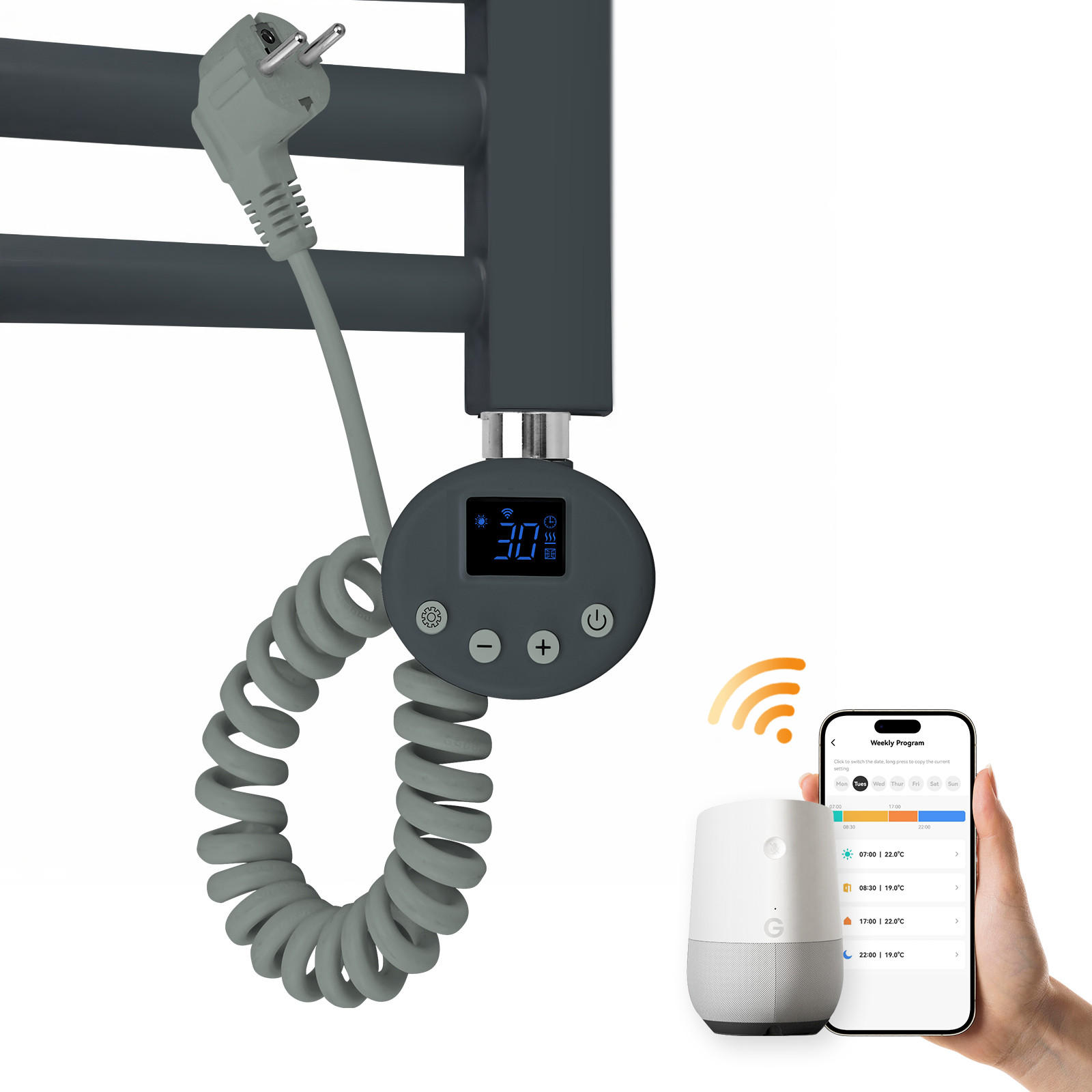 HEIZSTAB mit Thermostat Anthrazit 39/6,9/6,2 cm - Anthrazit, Metall (7/39/6cm) - EMKE