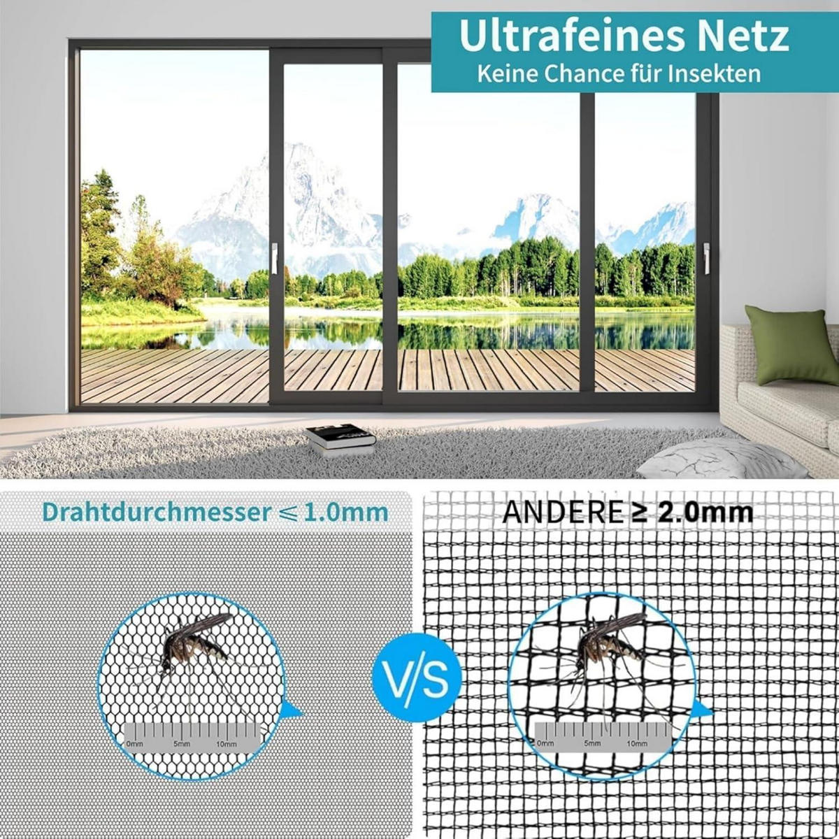 FLIEGENGITTER Fenster 150 x 3000 cm Edelstahl Zuschneidbar - Schwarz, Metall (15/164.5/15cm)