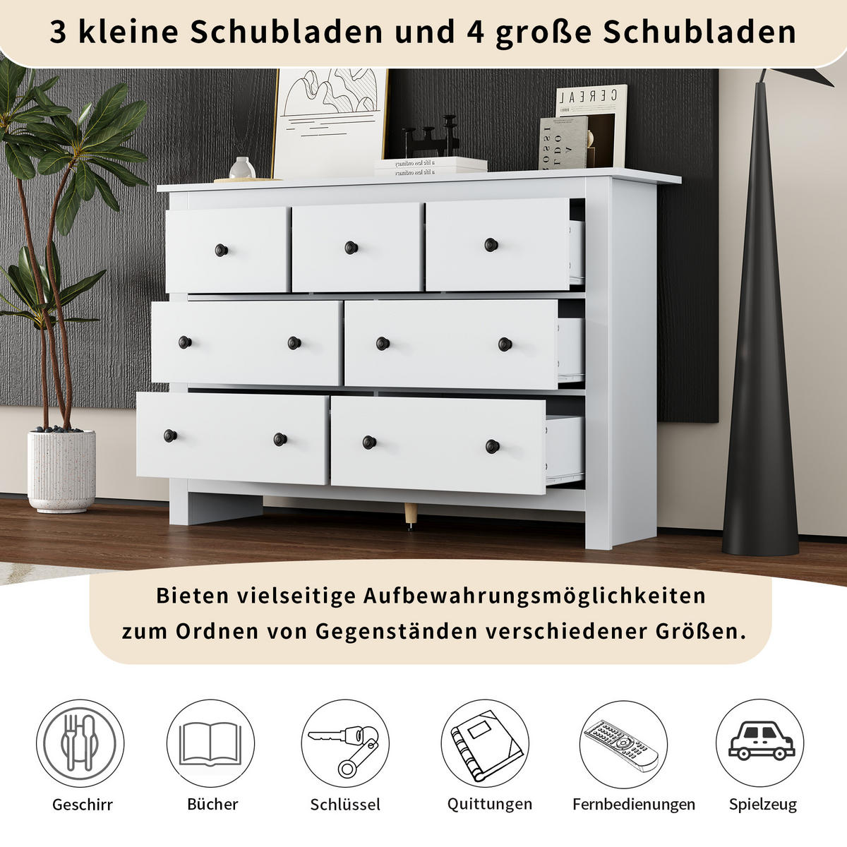 ESSZIMMERSCHRANK, 7 Schubladen, Buffet, Weiß - Weiß, Holzwerkstoff (40/89/152cm) - FLIEKS
