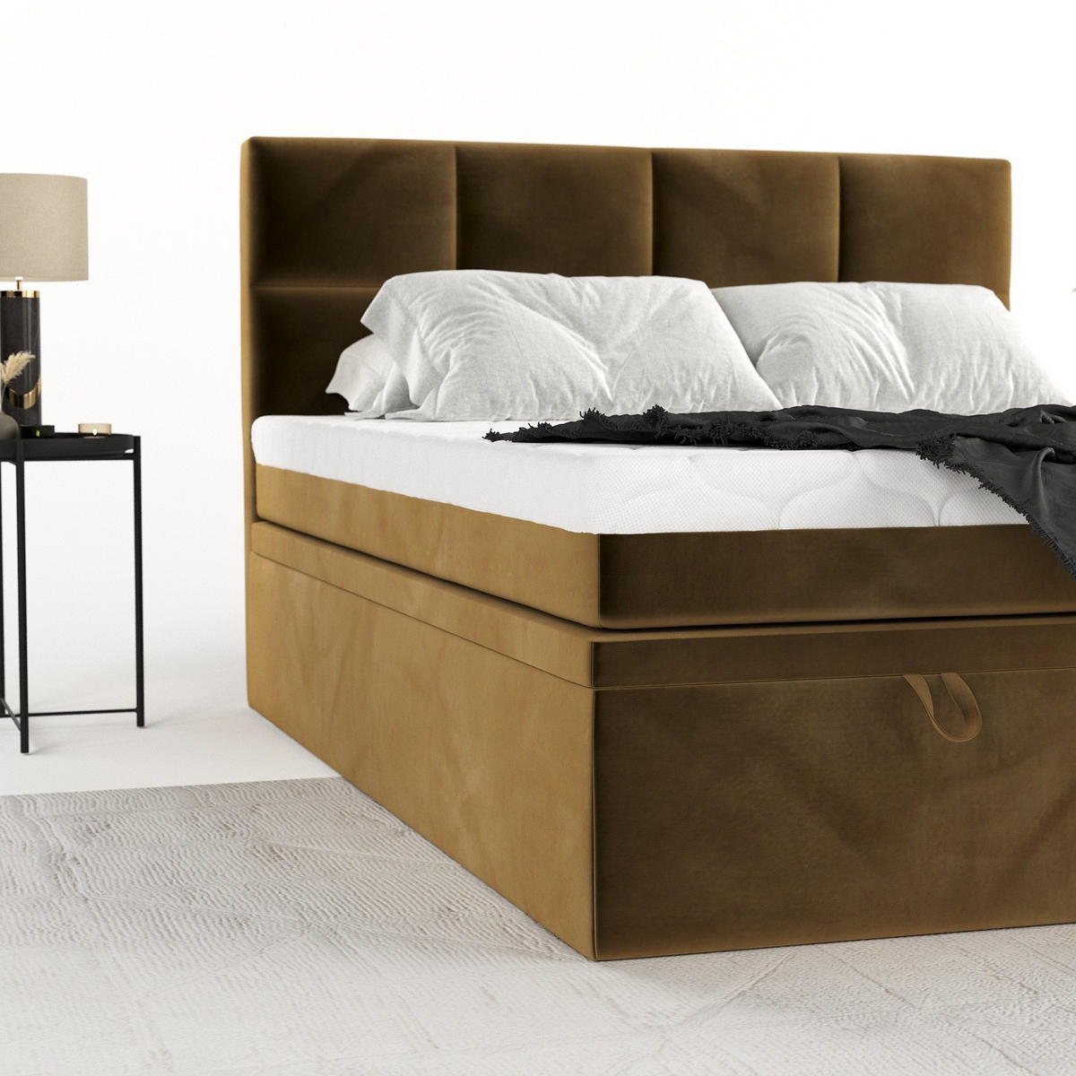 BOXBETT Tessa 180/200 cm Honiggelb im Kronos Stoff - Schwarz/Honig, Holz/Holzwerkstoff (180/200cm) - AltaBeds