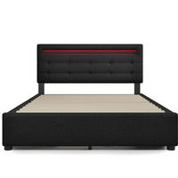 POLSTERBETT aus Leinen 140x200 cm Schwarz mit LED-Beleuchtung, Matratze und 4 Schubladen - Schwarz, Textil (140/200cm) - IVMEU
