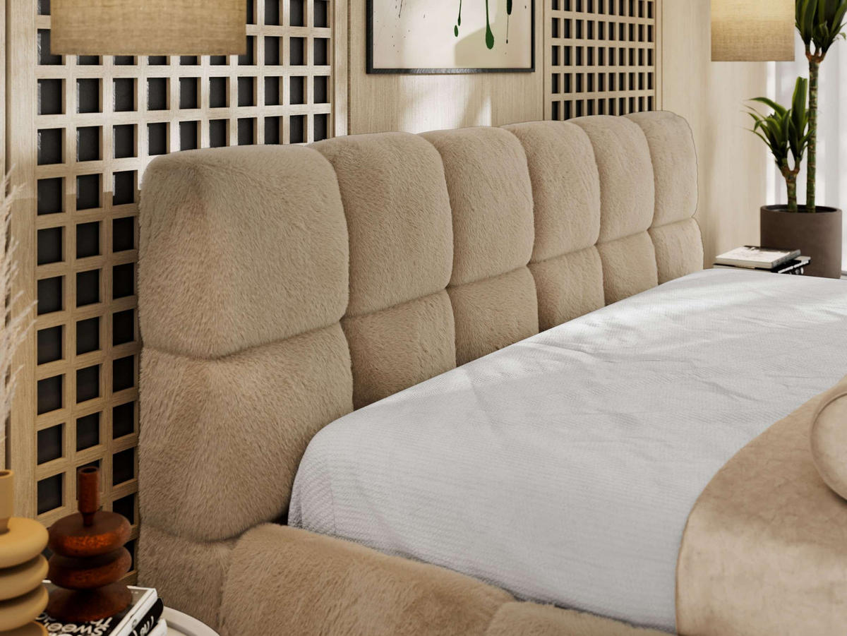 POLSTERBETT NIRA CLASSIC 160/200 - Beige Plüsch - Schaum-Matratze - Beige, Textil (160/200cm) - MKS