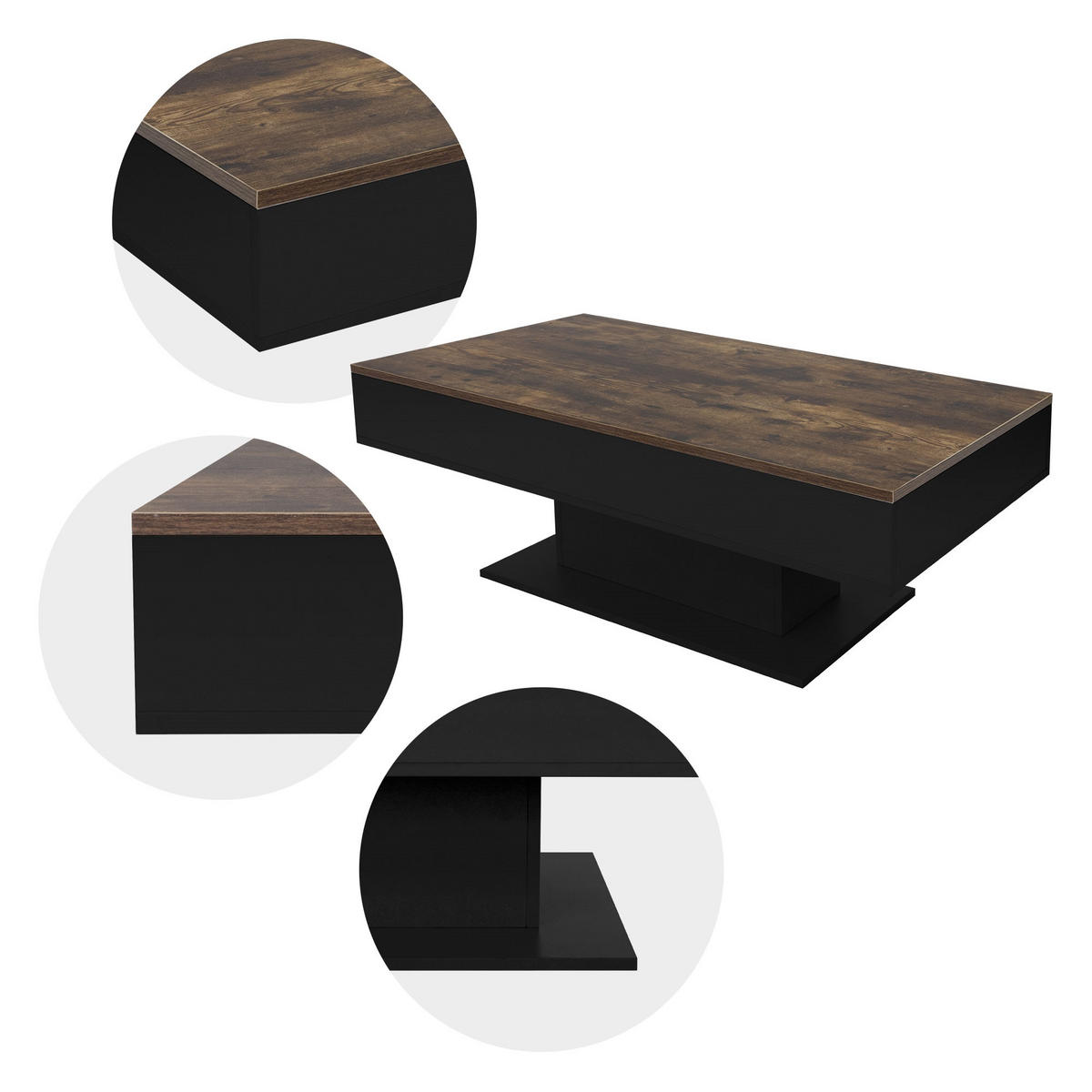 COUCHTISCH rechteckig Schwarz 110/60/40 cm - Anthrazit, Holzwerkstoff (60/40/110cm) - ML-DESIGN