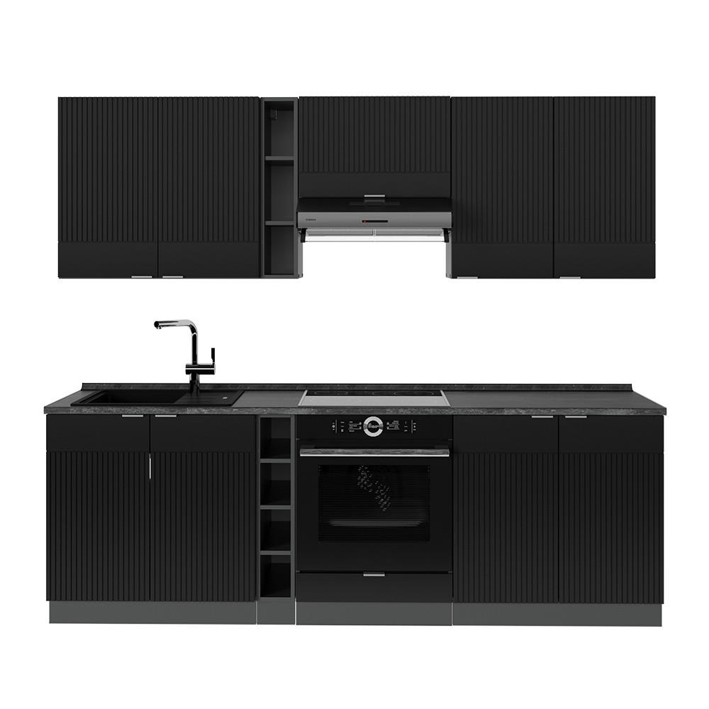 KÜCHENZEILE Fame-Line Schwarz gestreift/Anthrazit 235 cm , AP Anthrazit - Anthrazit/Schwarz, Holzwerkstoff (235/206.8/60cm) - Vicco