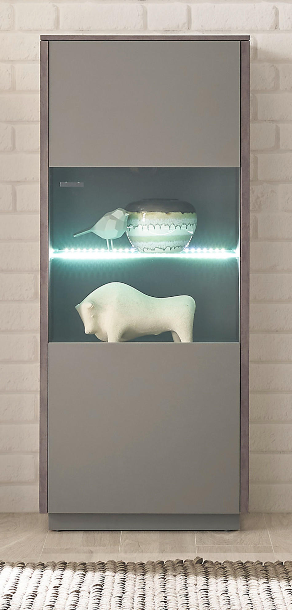 VITRINE in Eiche und grau Midischrank 55 x 130 cm - Schwarz/Grau, Glas/Holzwerkstoff (55/130/40cm) - Furn.Design