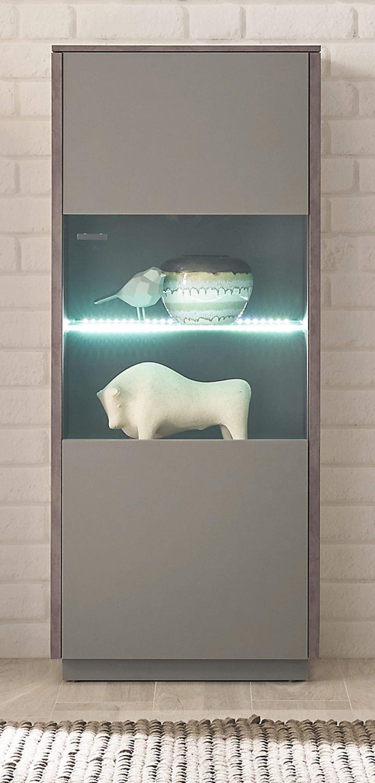 VITRINE in Eiche und grau Midischrank 55 x 130 cm - Schwarz/Grau, Glas/Holzwerkstoff (55/130/40cm) - Furn.Design