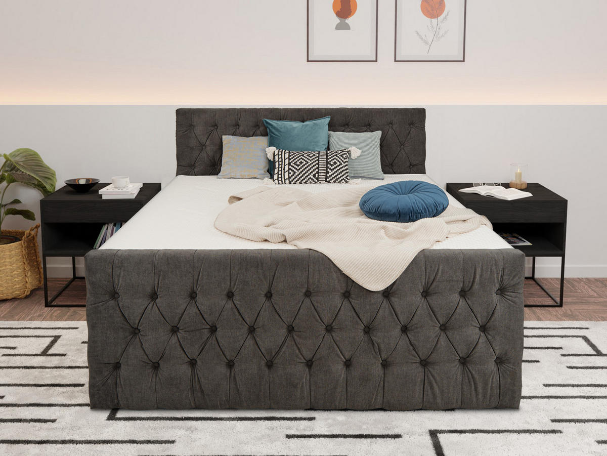 BOXSPRINGBETT London anthrazit 180/200 cm H3/H4 Samt - Anthrazit, Textil (180/200cm) - wonello