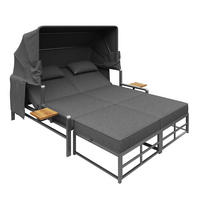 SONNENLIEGE 2-4 Personen Mit Faltbarem Sonnendach - Dunkelgrau, Metall (130/127/178cm) - FLIEKS