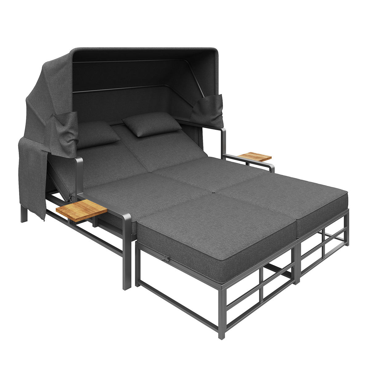 SONNENLIEGE 2-4 Personen Mit Faltbarem Sonnendach - Dunkelgrau, Metall (130/127/178cm) - FLIEKS