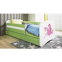 KINDERBETT Prinzessin zu Pferd 70x140 cm mit Matratze, Schublade, Rausfallschutz & Lattenrost, Grün - Grün, Holzwerkstoff (70/140cm) - RAUMHIRSCH FURNITURE