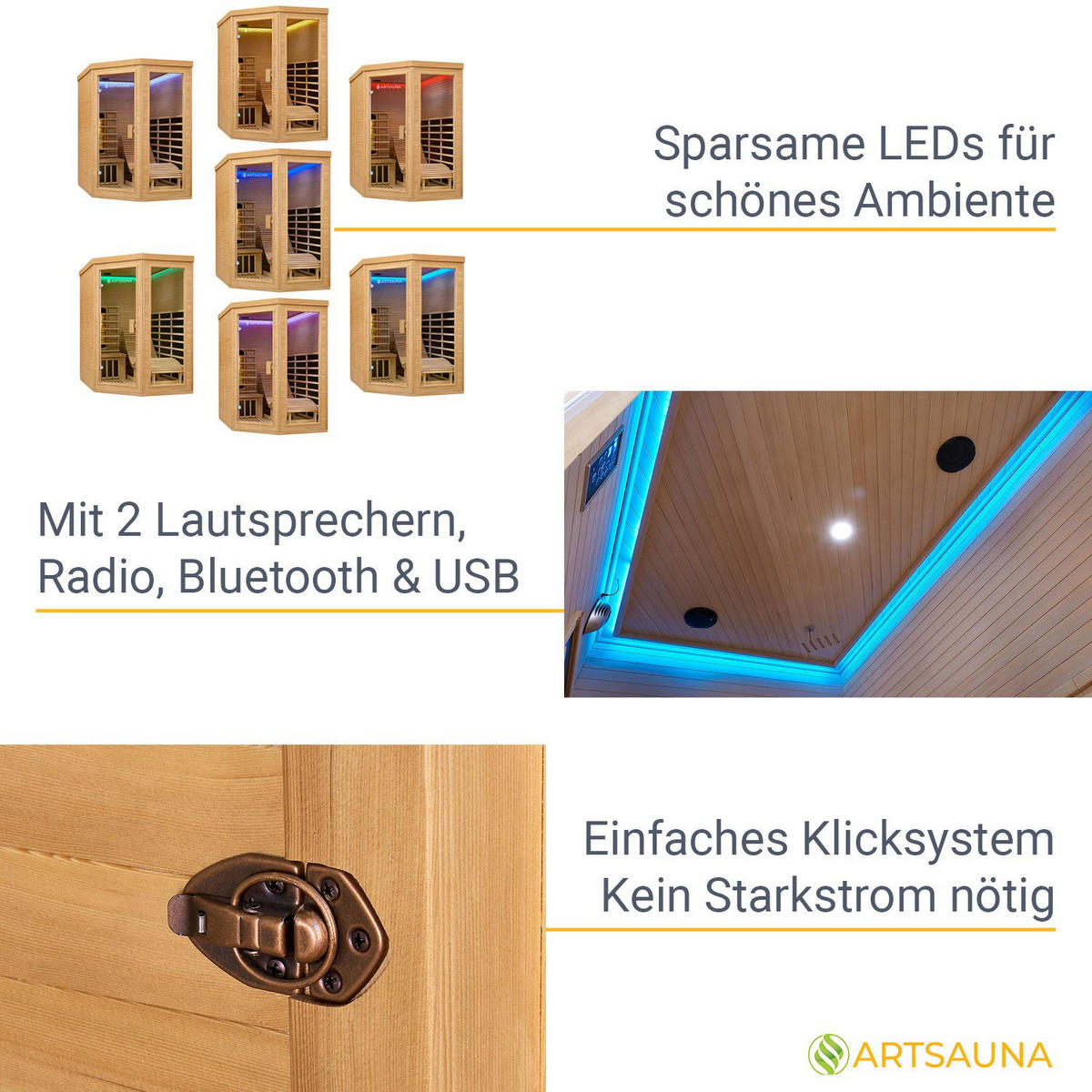INFRAROTKABINE Esbjerg mit Triplex-Heizsystem & Hemlockholz - Naturfarben, Holz (130/190/190cm) - Artsauna