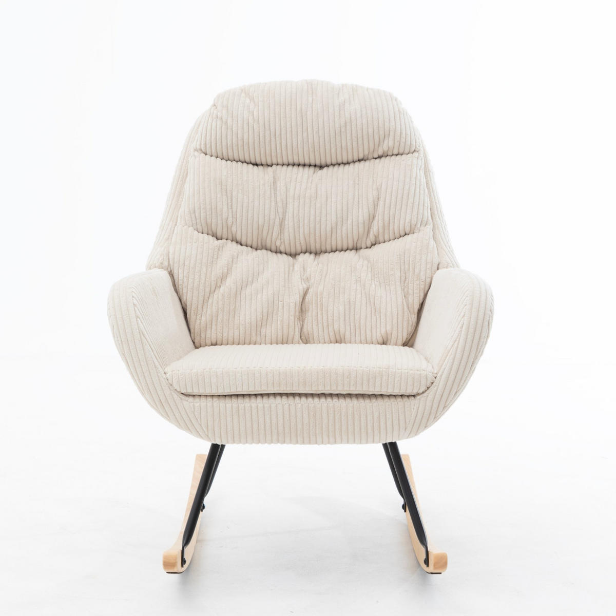 SCHAUKELSTUHL 74/94/96 cm Weiß mit Massivholzrahmen für Wohnzimmer Schlafzimmer Balkon - Weiß, Textil (94/96/74cm) - OKWISH