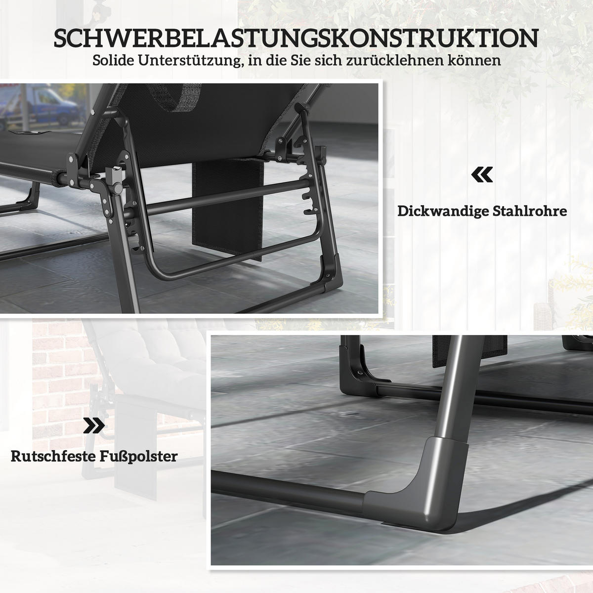 SONNENLIEGE Stahl Netzstoff Dunkelgrau - Dunkelgrau, Textil/Metall (68/34/190cm) - Outsunny
