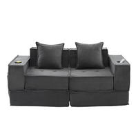 2-SITZER-SOFA aus Cord 162x78x66 cm Dunkelgrau mit 2 Kissen, Seitentaschen und niedriger, familienfreundlicher Form - Dunkelgrau, Textil (162/66/78cm) - Modfu