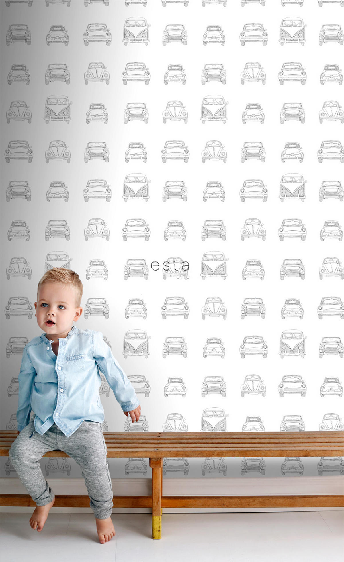 TAPETE gezeichnete Oldtimer im Vintage-Look 53 cm x 10.05 m - Schwarz, Papier (53/0.1cm) - ESTAhome