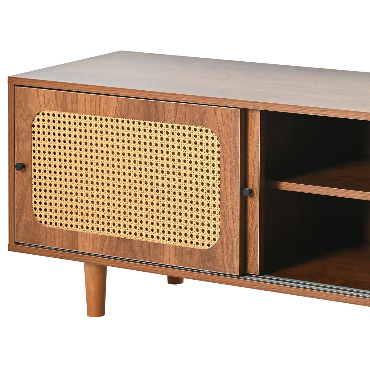 SCHUHSCHRANK in Walnuss mit Rattan, 3 Türen und 2 Schiebetüren,104/40/48 cm - Walnussfarben, Holzwerkstoff (40/48/104cm) - Flora Grace