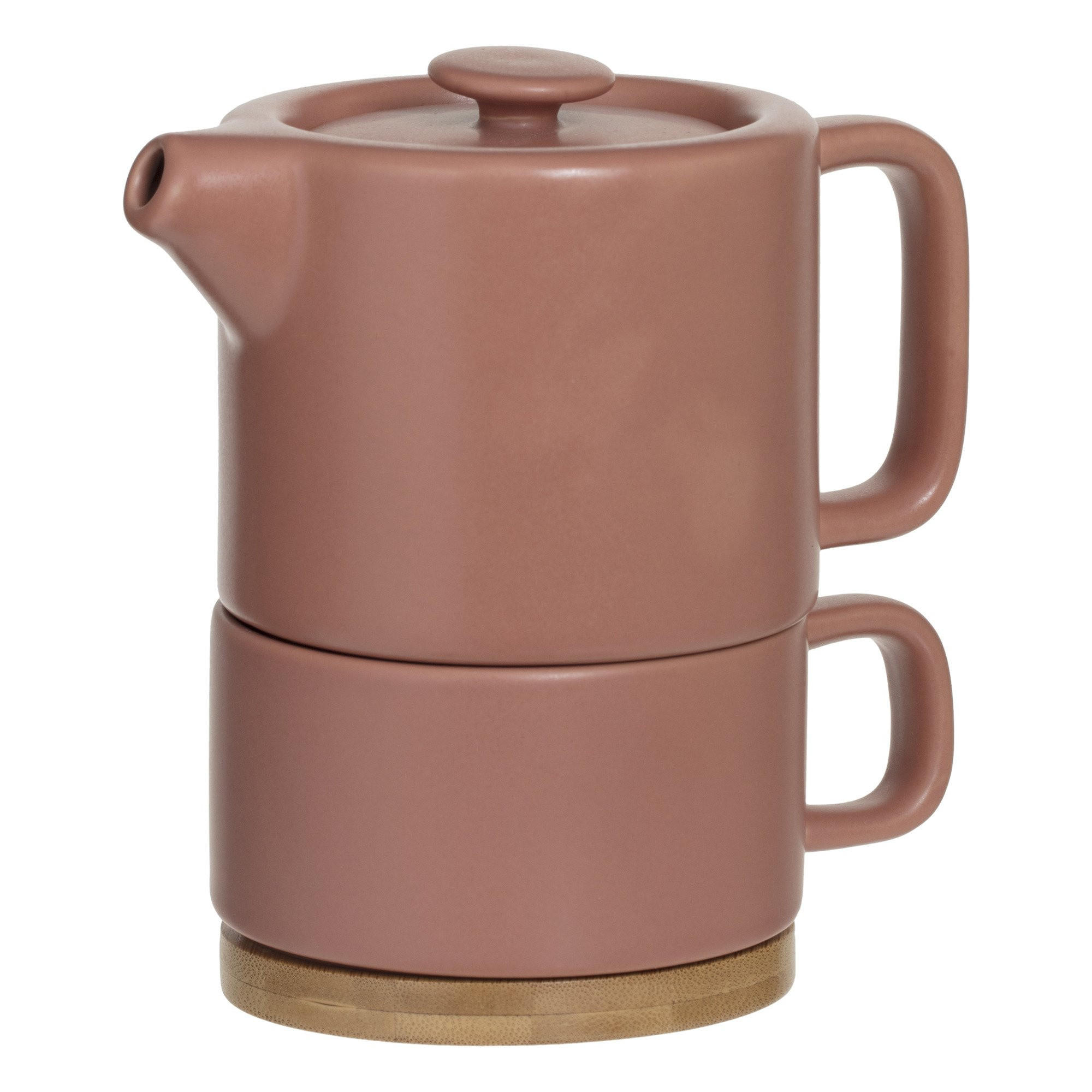 TEEKANNE mit Tasse Natural Terrakotta 400 ml 13,5/10/15 cm - Rosa, Keramik (10/13.5cm) - Secret de Gourmet