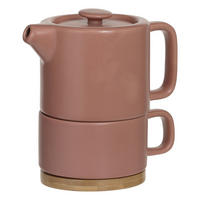 TEEKANNE mit Tasse Natural Terrakotta 400 ml 13,5/10/15 cm - Rosa, Keramik (10/13.5cm) - Secret de Gourmet