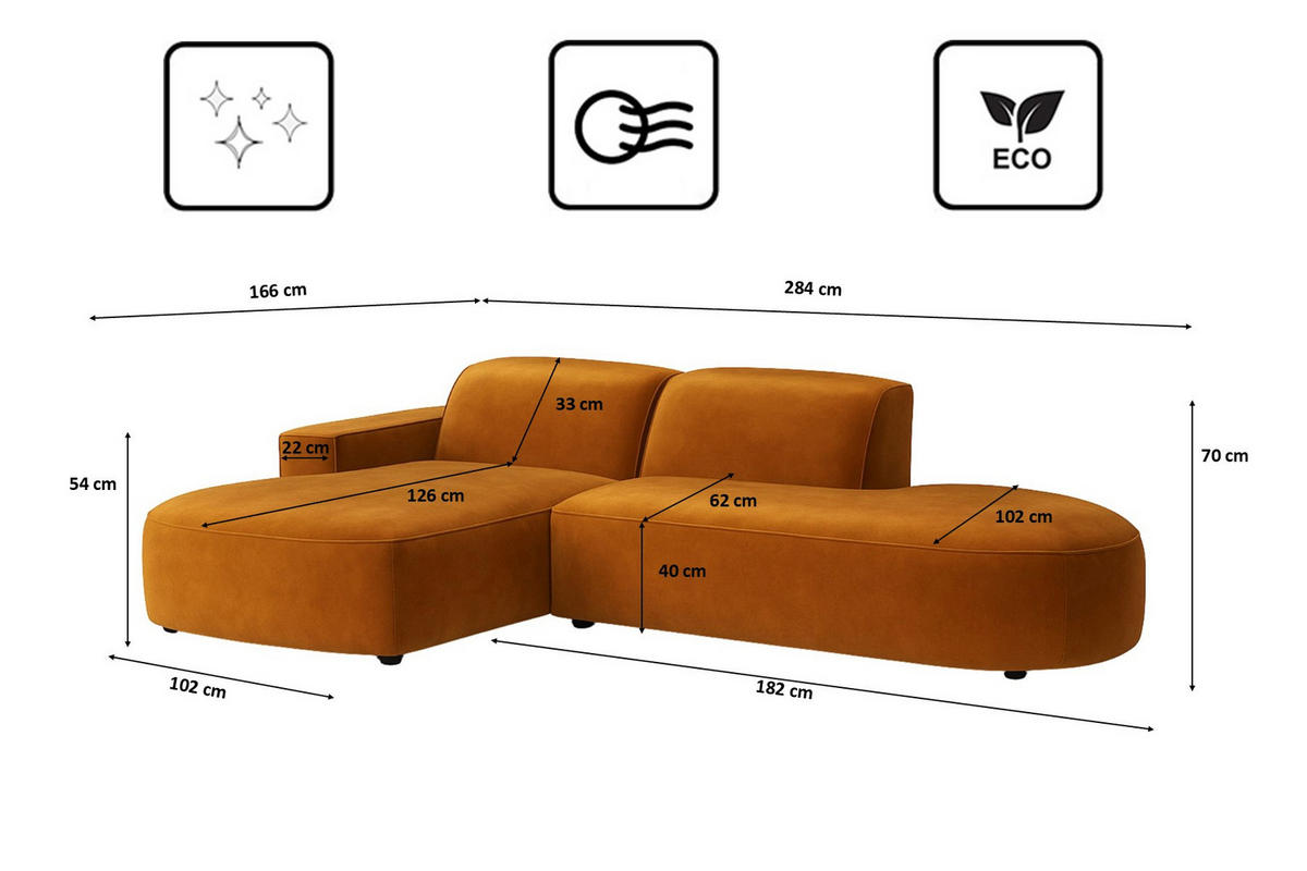 ECKSOFA Cursal Atelier, Stoff Salvador, Braun, Links - Braun, Holz (284/166cm) - Kaiser Möbel