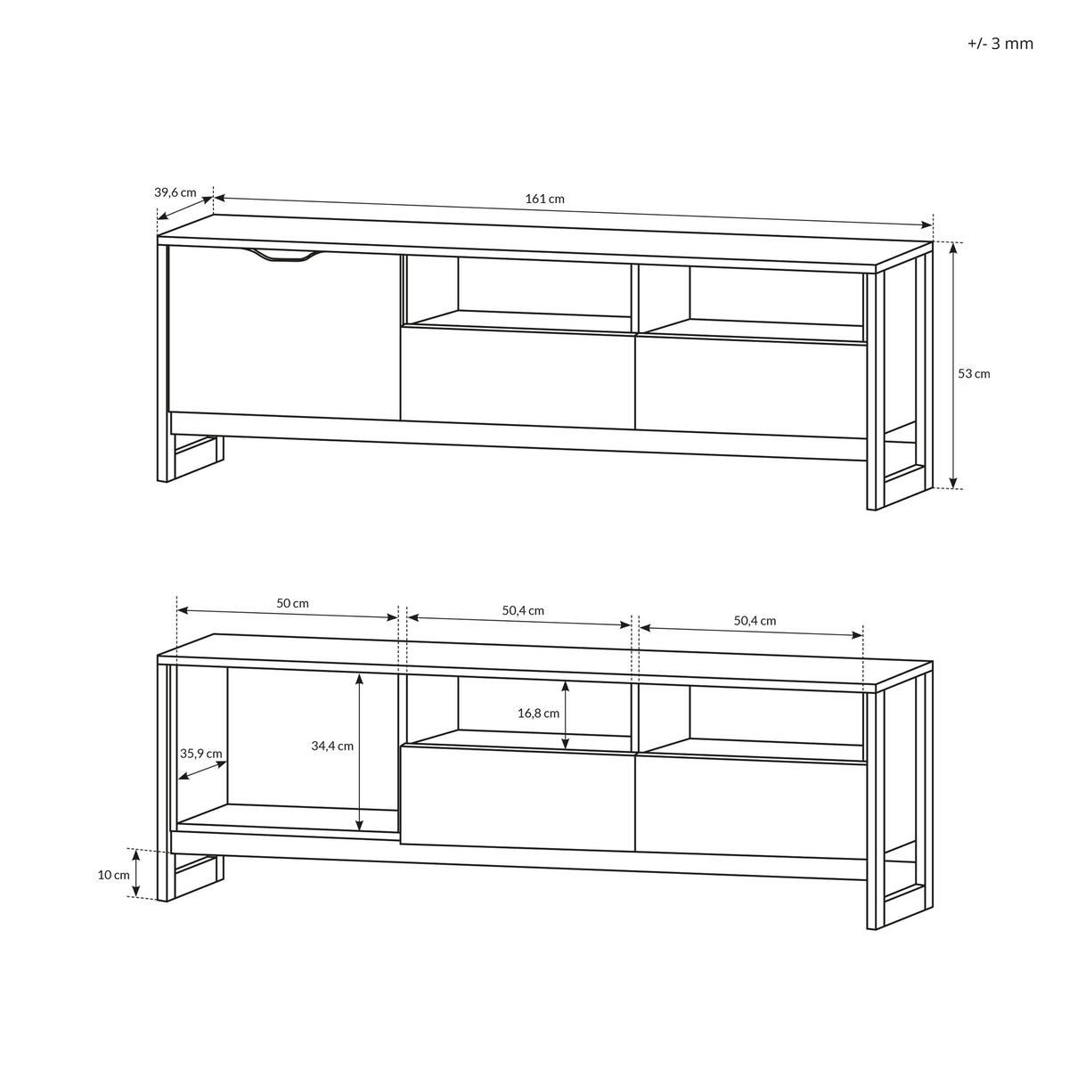 LOWBOARD ARDENTE 161x39,6x53 cm mit 2 Schubladen und 1 Türen Eichefarben - Eichefarben/Grau, Holzwerkstoff (161/53/39.6cm) - MASSENO