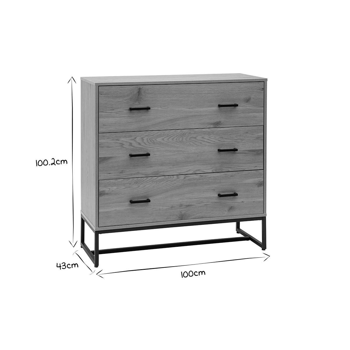 KOMMODE Helles Eichenholzfinish Schwarzes Metall 3 Schubladen B100 cm LOVATO - Eiche Bianco, Holz (43/100/100cm) - Miliboo