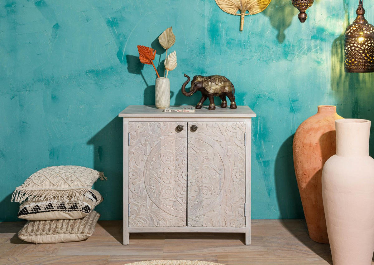 KOMMODE Mango 80x48x78 weiß geölt KASHMIR #108 - Weiß, Holz (80/78/48cm) - Massivmoebel24