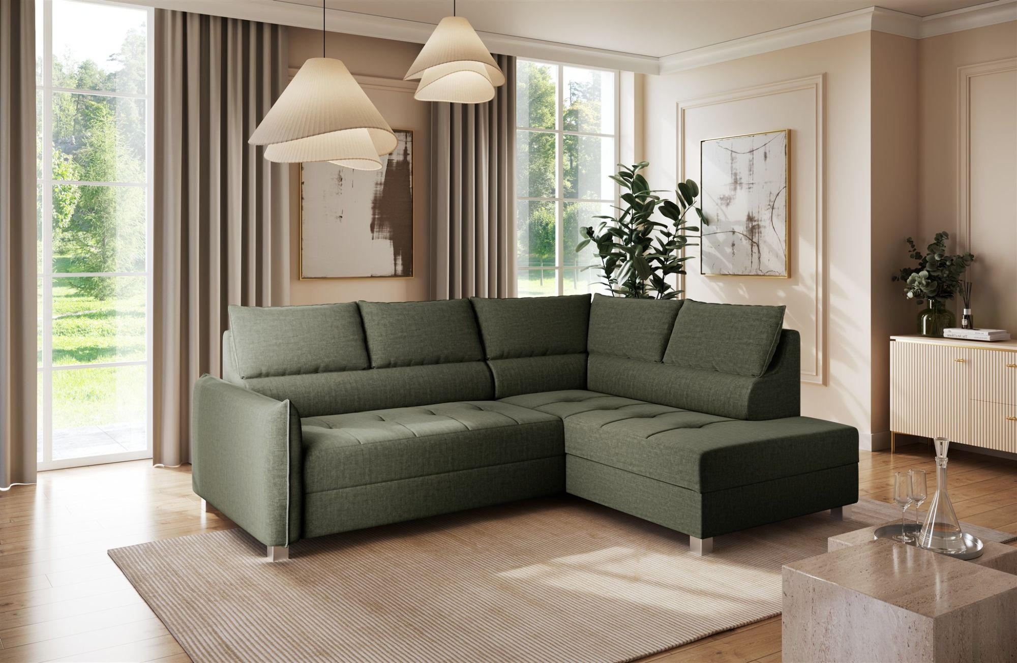 ECKSOFA Marno - Grün, Holzwerkstoff/Textil (260/200cm) - Fun Möbel