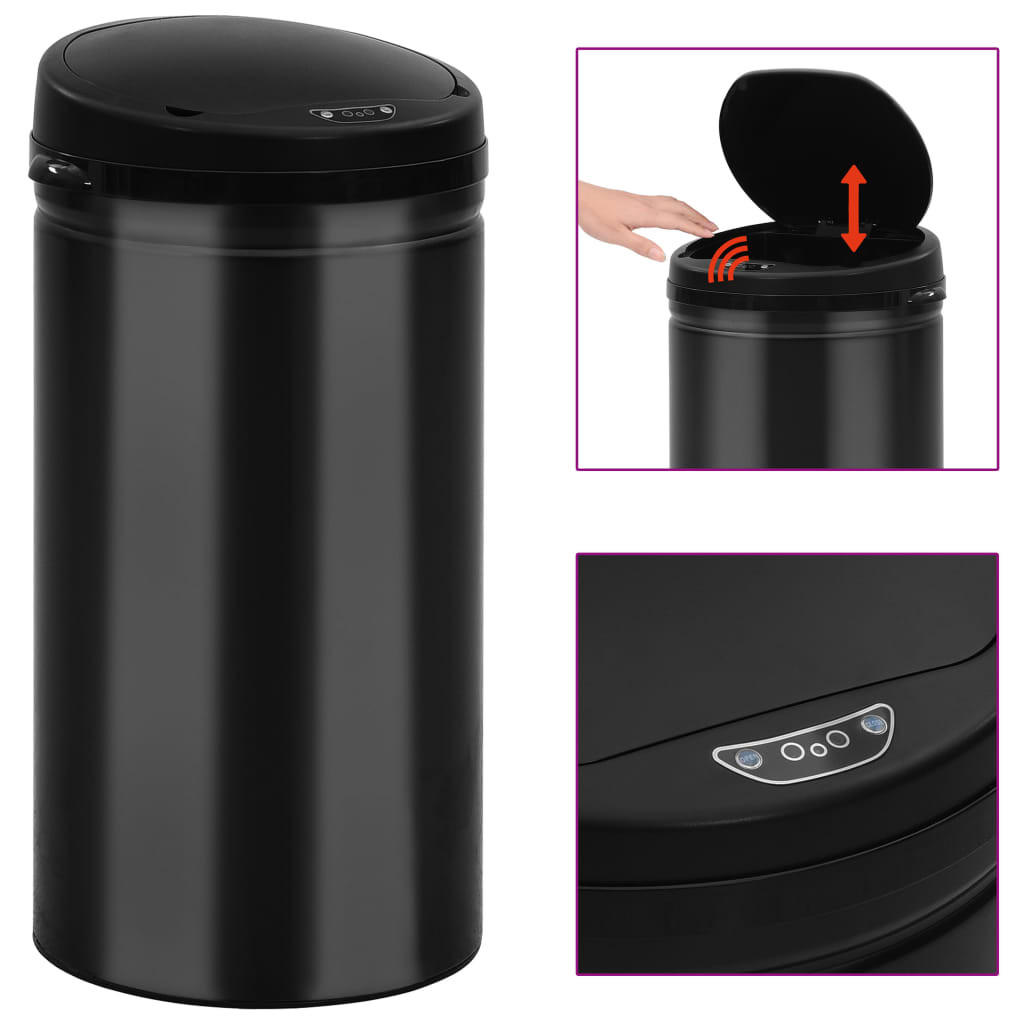 MÜLLEIMER mit Sensor 50L Schwarz Abfalleimer Automatik - Schwarz, Metall (30.5/81.5/30.5cm) - DELUKE