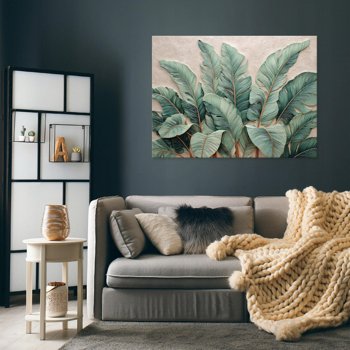 LEINWANDBILD Blätter Abstrakt Grün 120x80 cm - Multicolor, Holzwerkstoff (120/80cm) - Wallarena