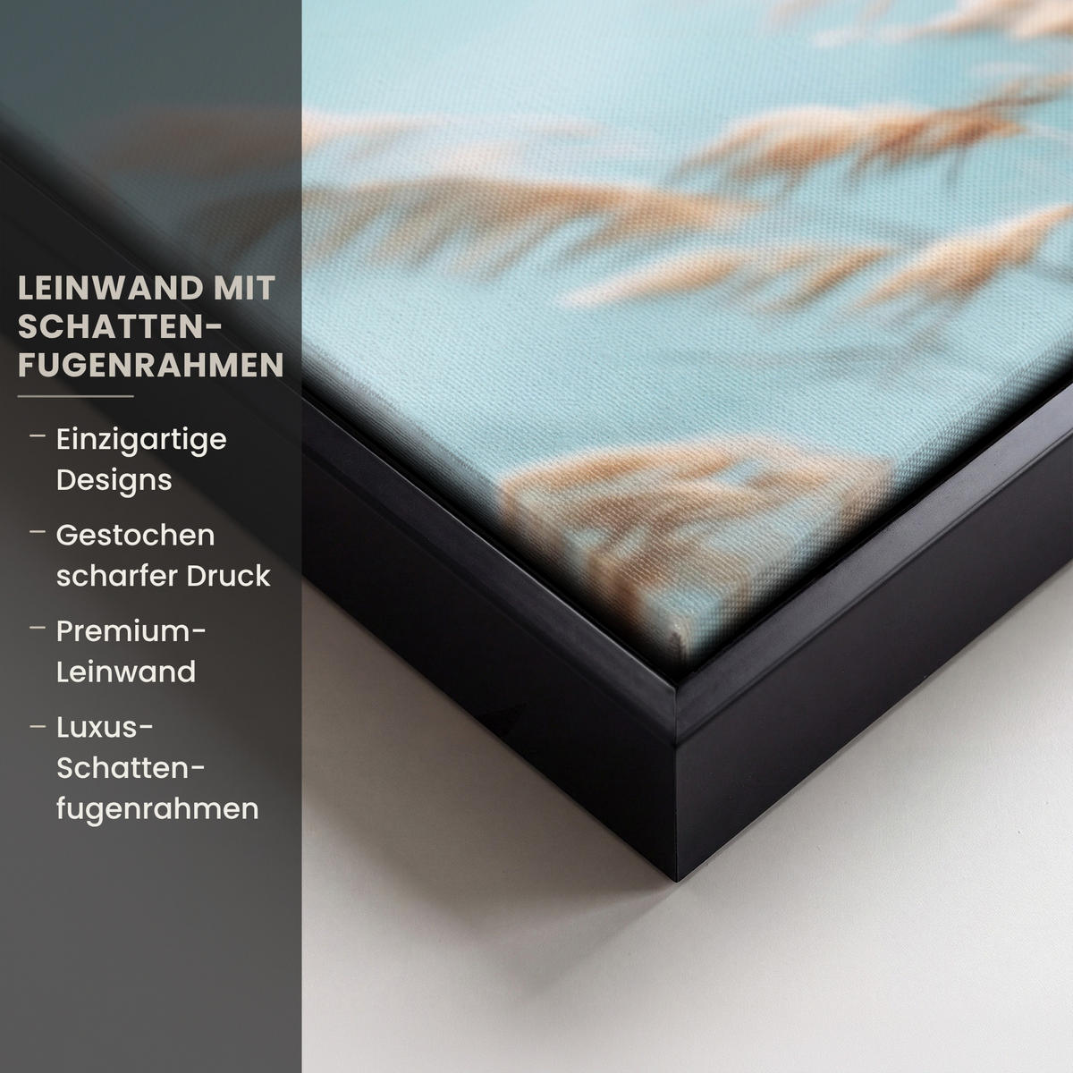 LEINWAND Bilder mit Rahmen - Ziergras - Wind - Hellbraun - 30x20 - Hellblau, Textil (30/20cm) - MuchoWow