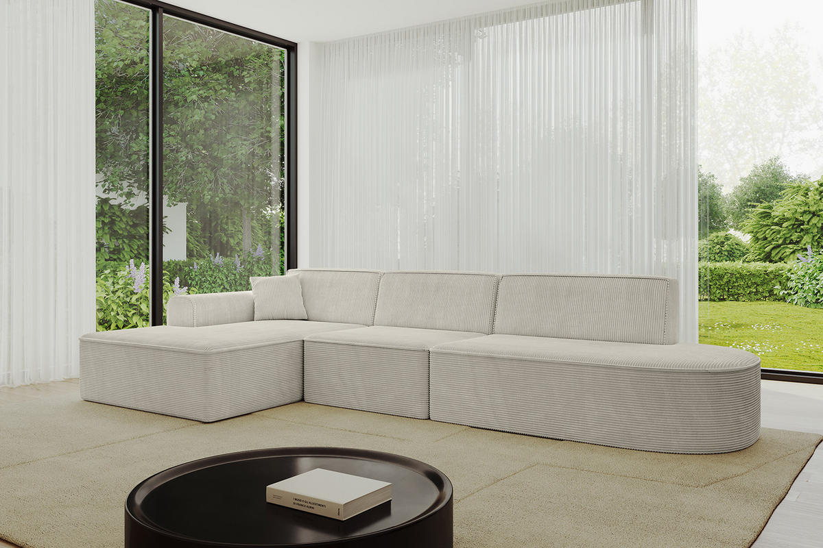 ECKSOFA Ottomane Links IREA-L2-v3 - 328x171x79 cm Hellgrau - Ecru/Beige, Holzwerkstoff/Textil (328/171cm) - ALTDECOR