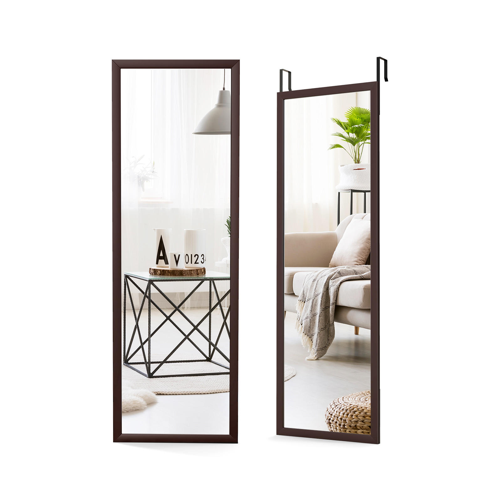Costway Wandspiegel Braun 107x37x2 cm
