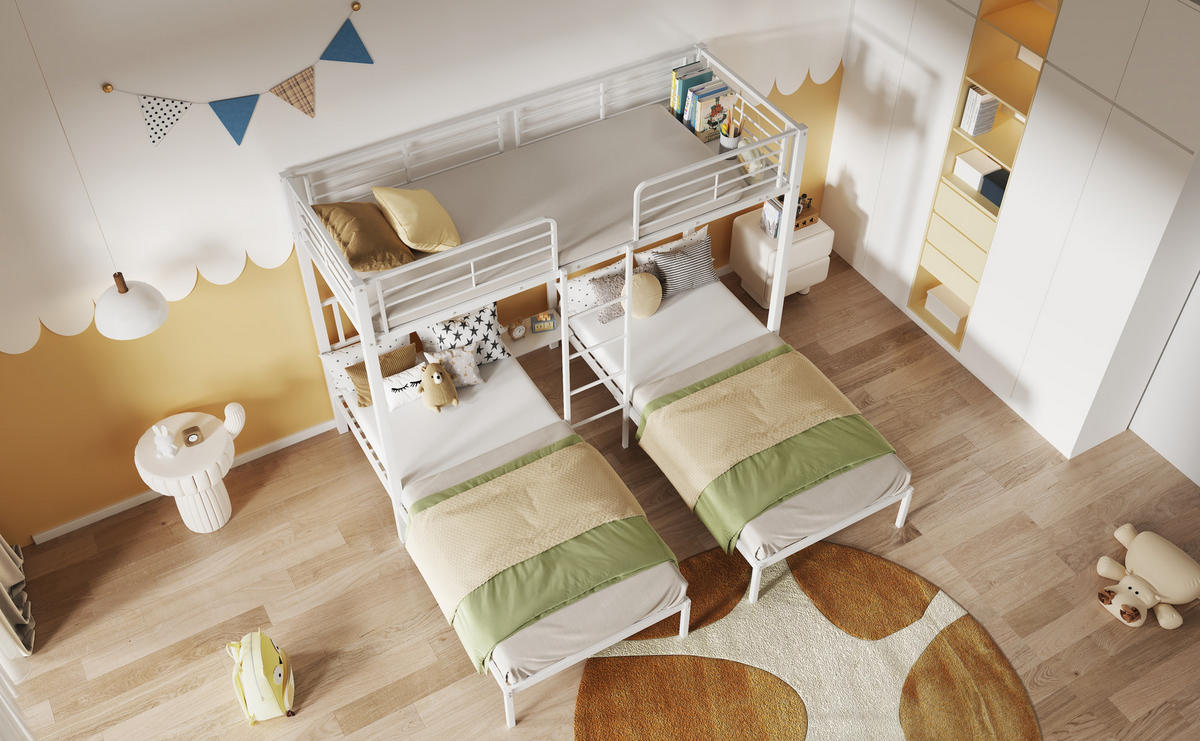 ETAGENBETT 90x200 cm 3 Ebenen weiß - Weiß, Metall (90/200cm) - LEBENLANG