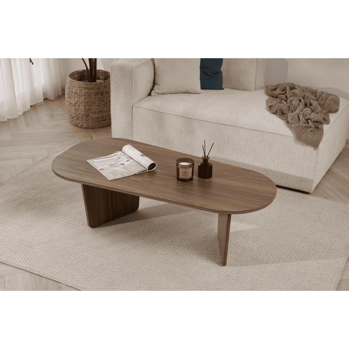 COUCHTISCH mit abgerundeter Tischplatte L130 cm 65/130/40 cm - Naturfarben, Holzwerkstoff (70/65/40cm) - Calicosy