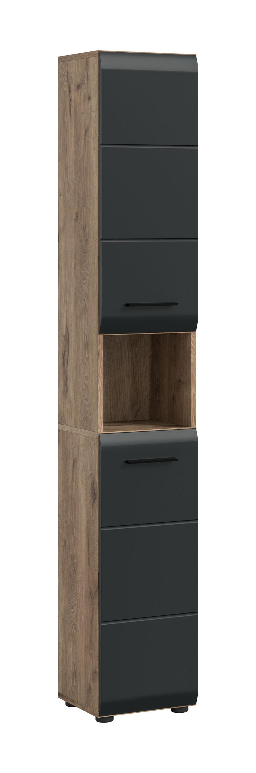 HOCHSCHRANK ICE (B/H/T: ca. 30/185/30 cm) in Nox Oak Nachbildung/schwarz matt - Eichefarben, Holzwerkstoff (30/185/30cm)