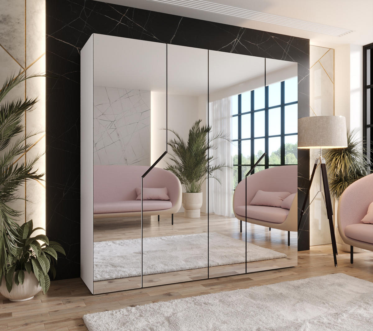 DREHTÜRENSCHRANK 202/200/52 4-türig - Schwarz/Weiß, Holz/Metall (200/202/52cm) - Abiks Möbel