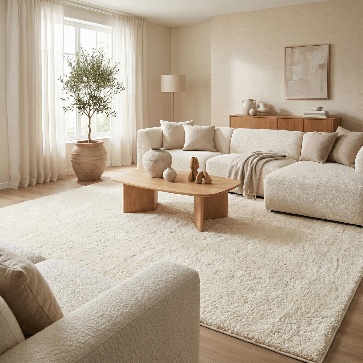 HOCHFLOR SHAGGY TEPPICH PALACE - Creme, Textil (200/200cm) - Snapstyle