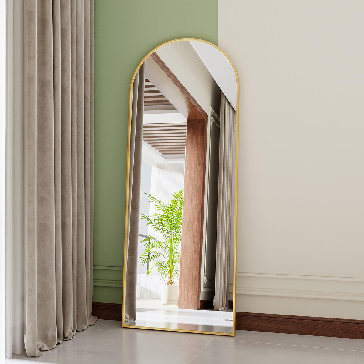 STANDSPIEGEL Bogen 165x60 cm Metallrahmen gold - Goldfarben, Holz (60/165/3cm) - LEBENLANG