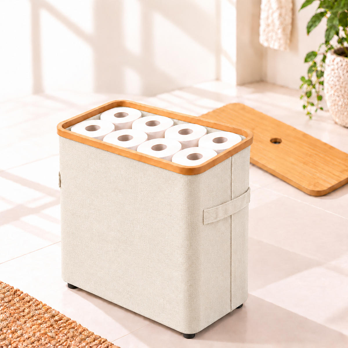 TOILETTENPAPIERBOX Beige Bambus 24 Rollen - Beige, Holz/Kunststoff (45/72/30cm) - Relaxdays
