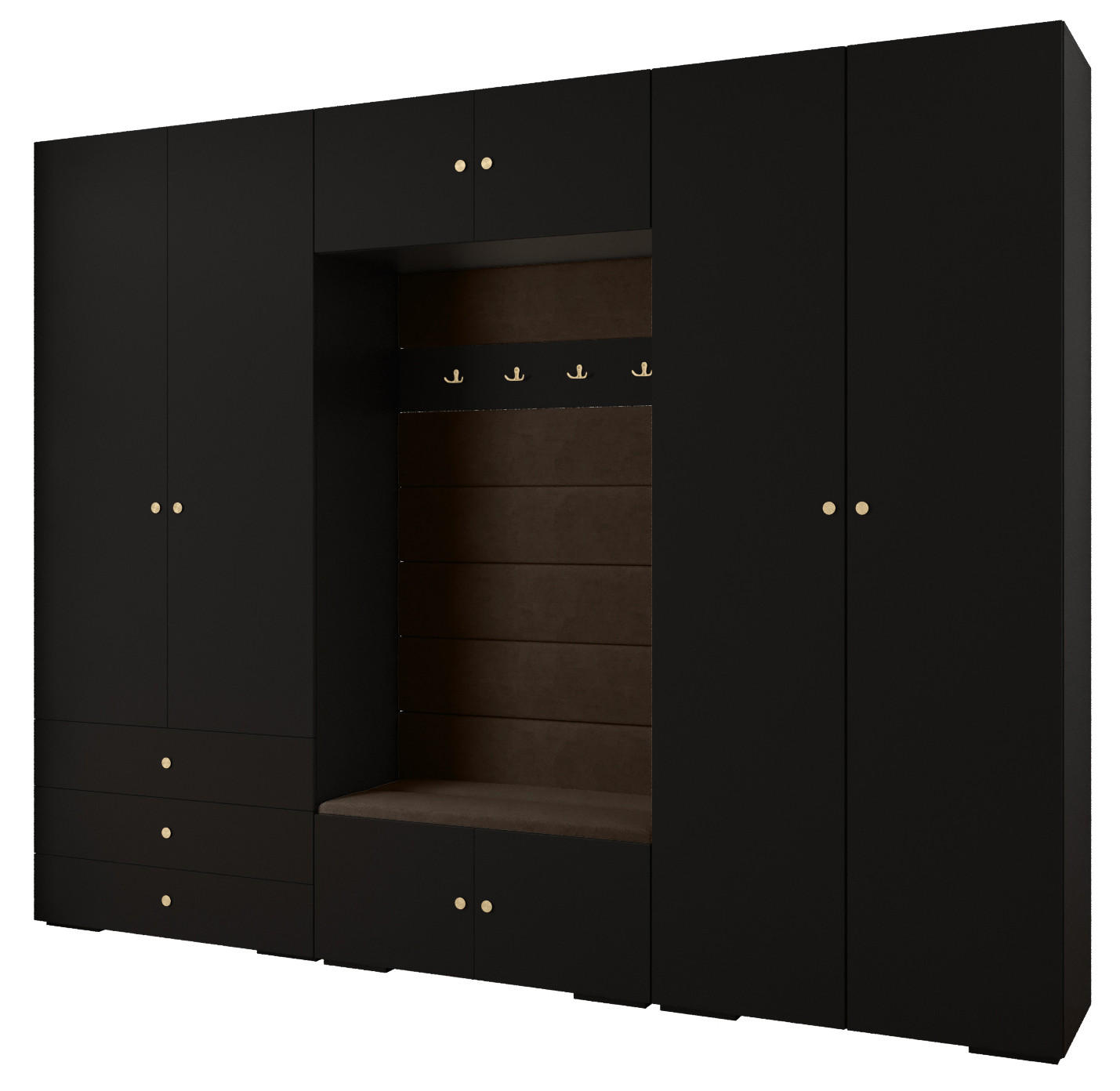Abiks Möbel Garderoben-Set Schwarz, Braun, Gold 300x236.7x47 cm