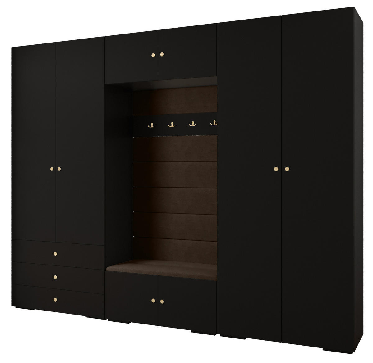 GARDEROBEN-SET 236,7/300/47 - Goldfarben/Schwarz, Holz/Kunststoff (300/236.7/47cm) - Abiks Möbel