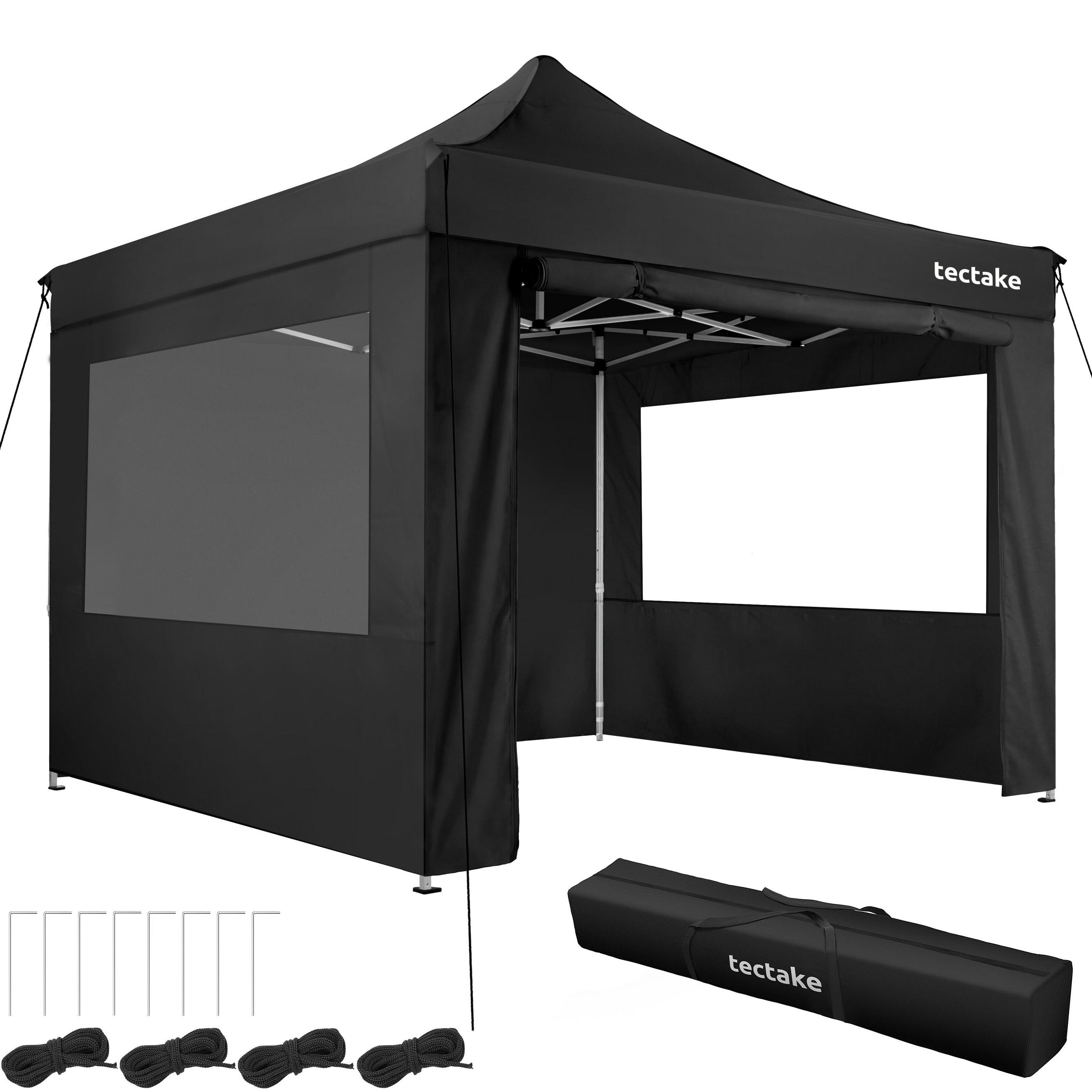 FALTPAVILLION aus Aluminium Olivia, inklusive Spannseilen, Heringen und Tragetasche, schwarz - Schwarz, Kunststoff (300/280/300cm) - tectake