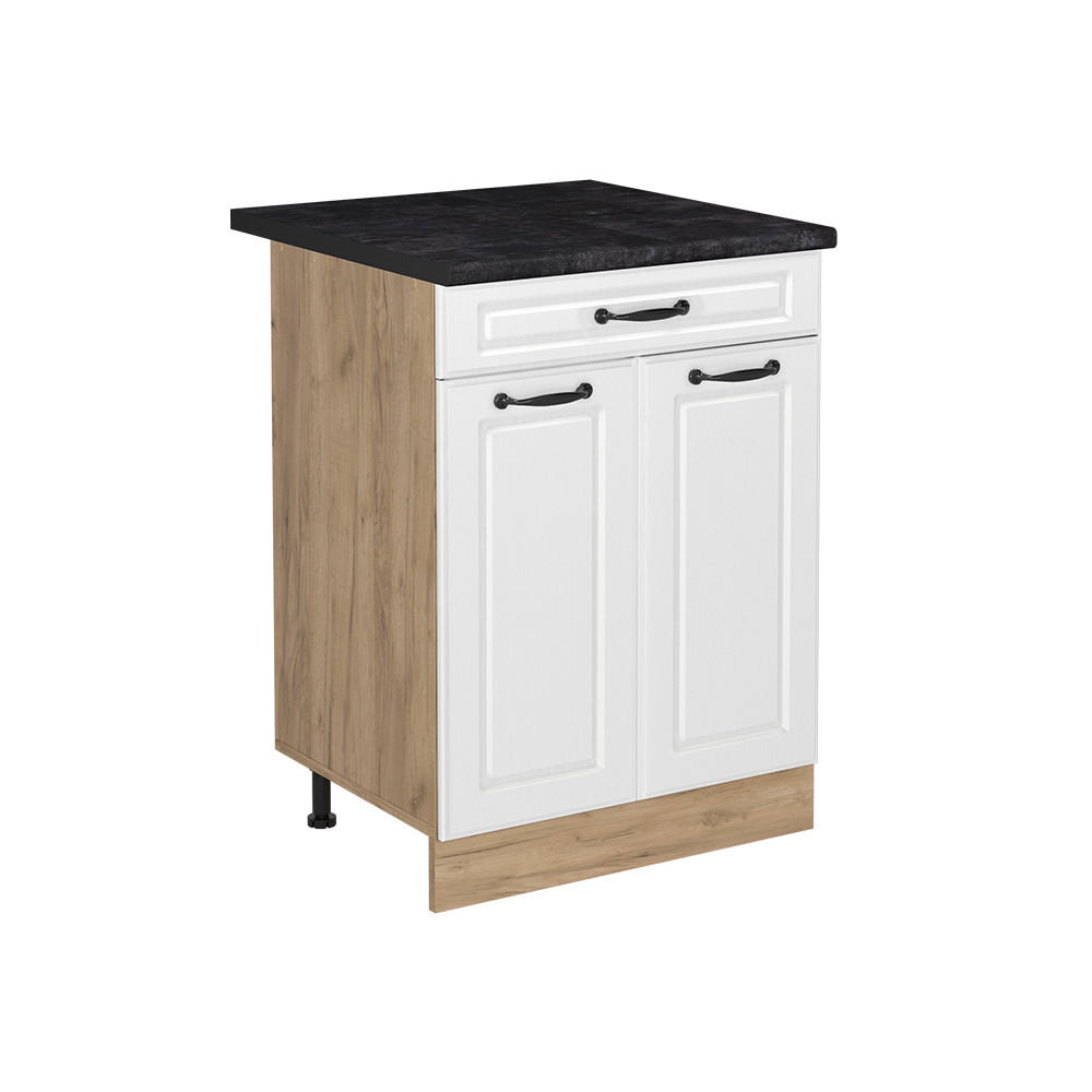 KÜCHENUNTERSCHRANK R-Line, Weiß Landhaus/Goldkraft Eiche, 60 cm mit Schublade Arbeitsplatte Anthrazit - Honigeiche/Weiß, Holzwerkstoff (60/81.6/60cm) - Vicco