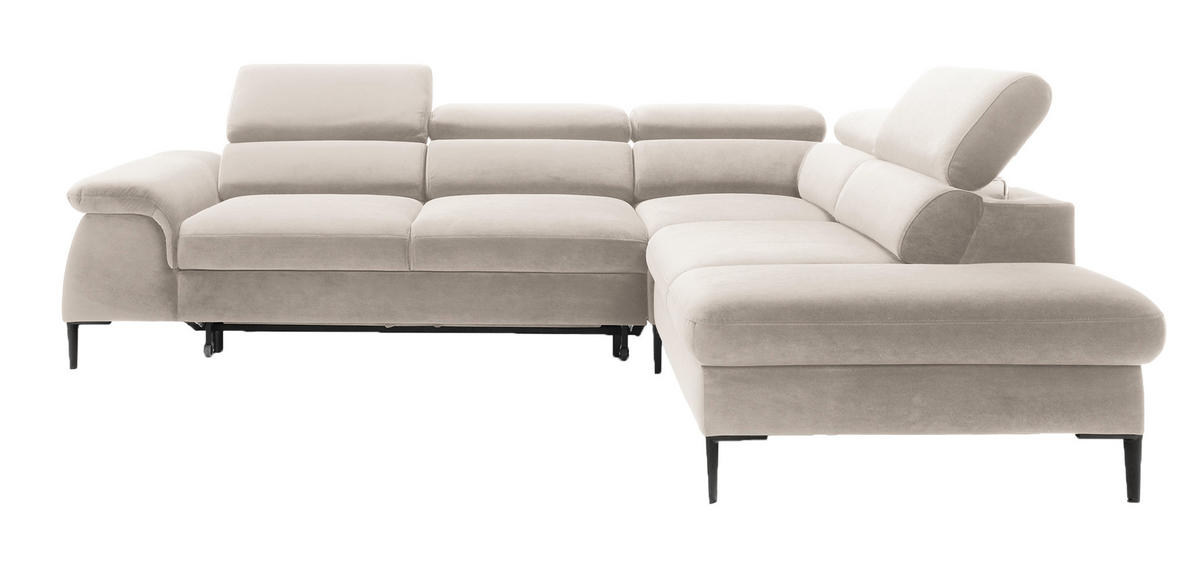 SCHLAFSOFA 280 cm Amaro L mit verstellbaren Kopfstützen, Rechts, Creme - Creme, Holz (214/280cm) - Emporius