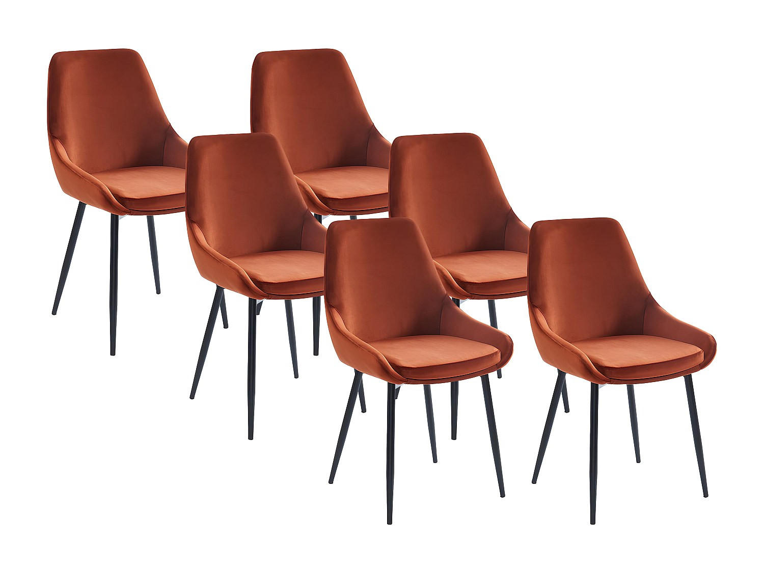 STUHL 6er-Set - Samt & Schwarzer Metall - Terracotta - MASURIE - Cognac, Textil (56/85.5/49cm) - Vente-Unique